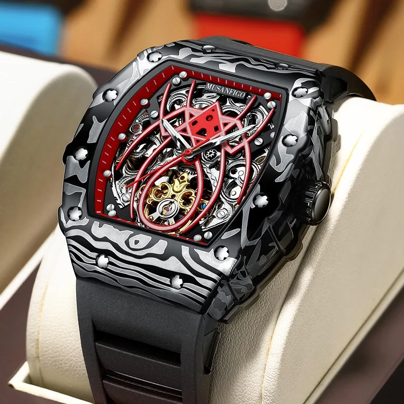 Barrel-shaped Fully Automatic Mechanical Luminous New Sports Fashion Mens Hollow-out Watch view 1