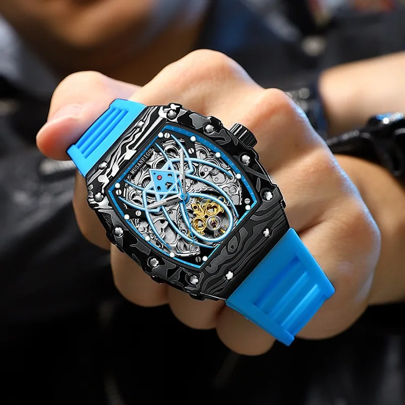 Barrel-shaped Fully Automatic Mechanical Luminous New Sports Fashion Mens Hollow-out Watch view 6