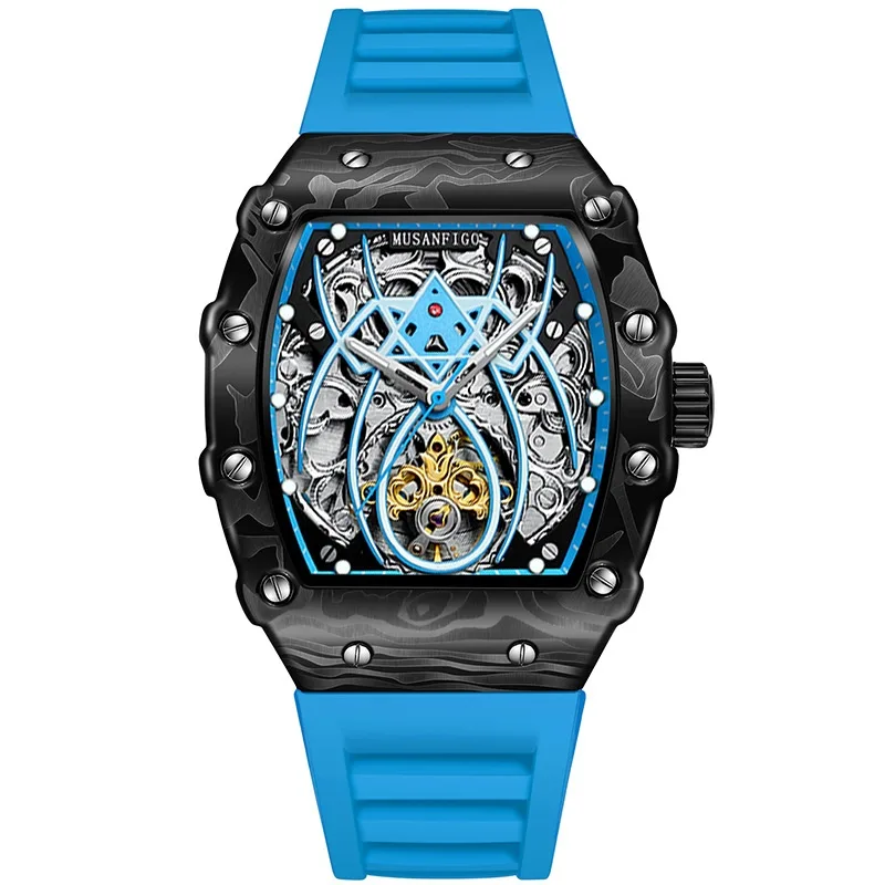 Barrel-shaped Fully Automatic Mechanical Luminous New Sports Fashion Mens Hollow-out Watch view 2