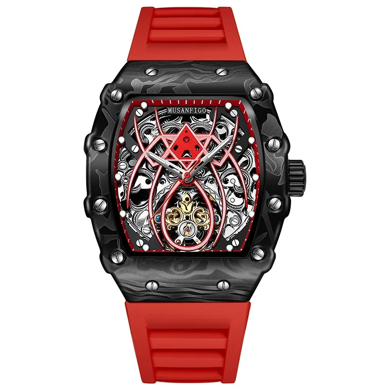 Barrel-shaped Fully Automatic Mechanical Luminous New Sports Fashion Mens Hollow-out Watch view 5