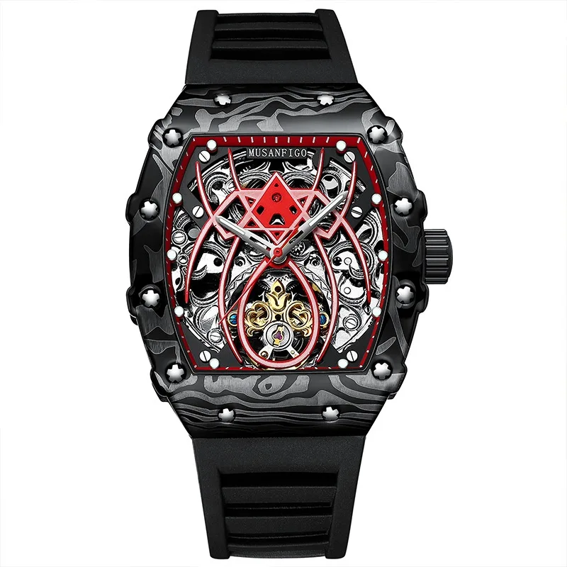 Barrel-shaped Fully Automatic Mechanical Luminous New Sports Fashion Mens Hollow-out Watch view 7
