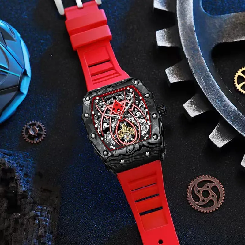 Barrel-shaped Fully Automatic Mechanical Luminous New Sports Fashion Mens Hollow-out Watch view 8