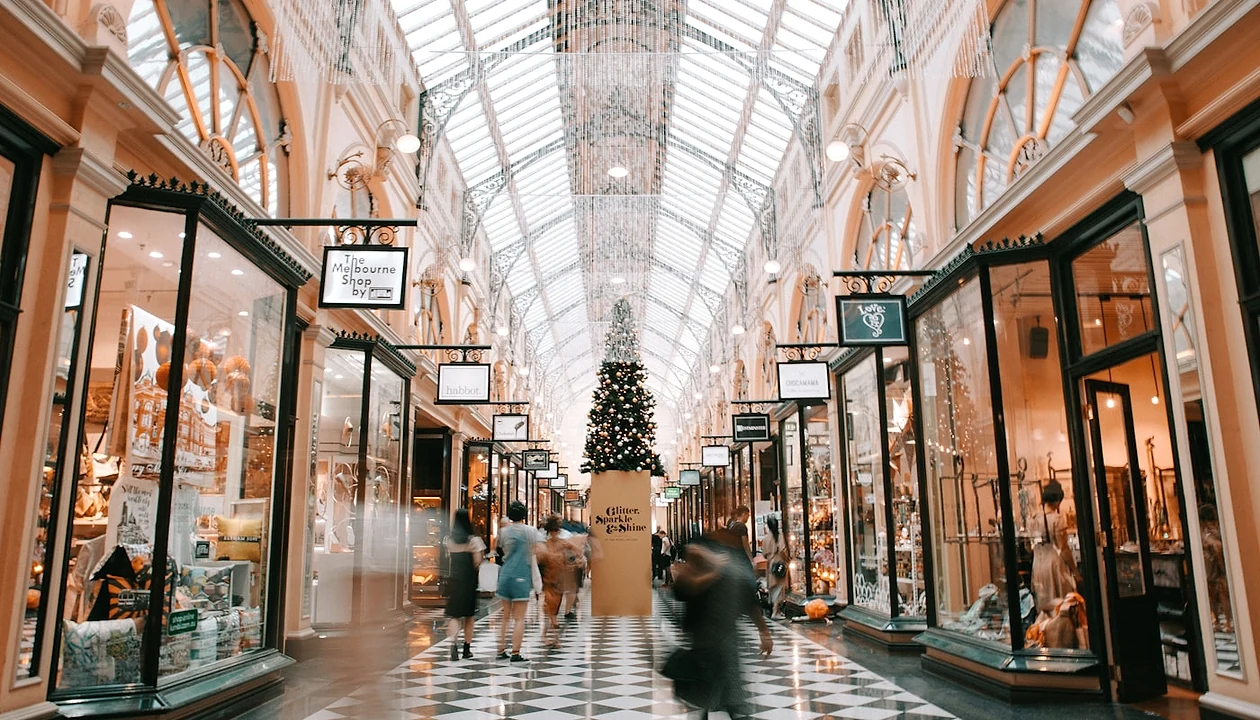 Elegant shopping arcade lined with independent stores