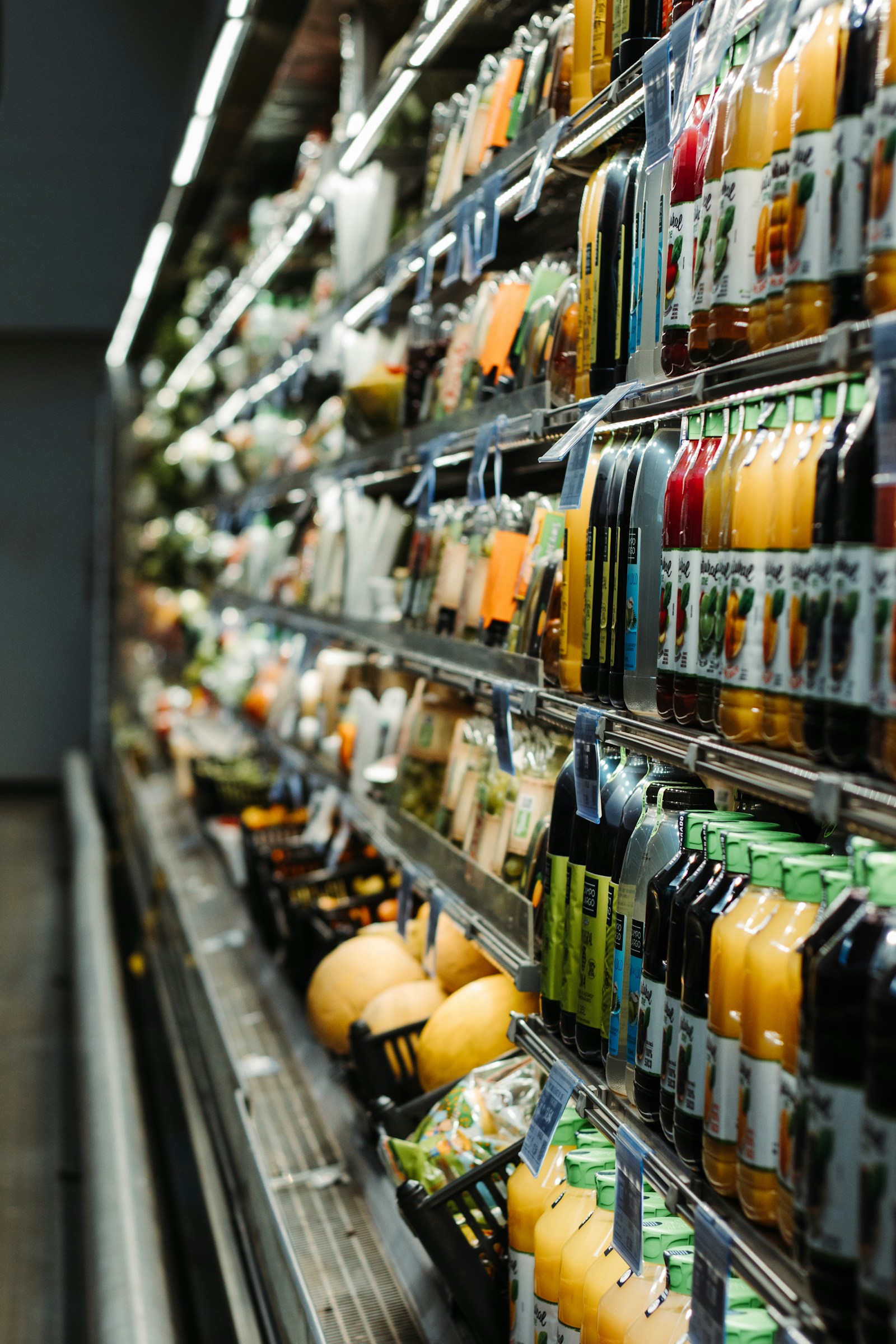 Retail shelves with assorted products